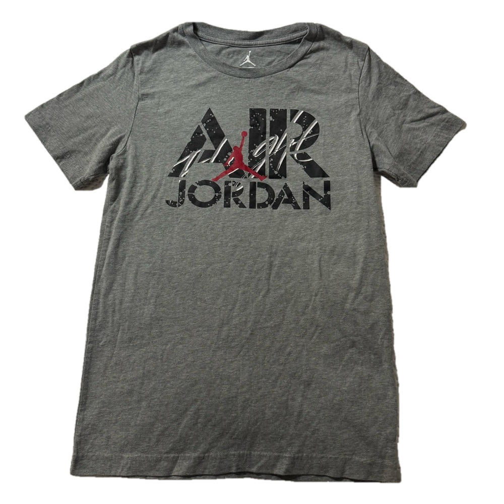 Nike Air Jordan Basketball Activewear Athletic Short Sleeve T-Shirt Tee Grey Red
